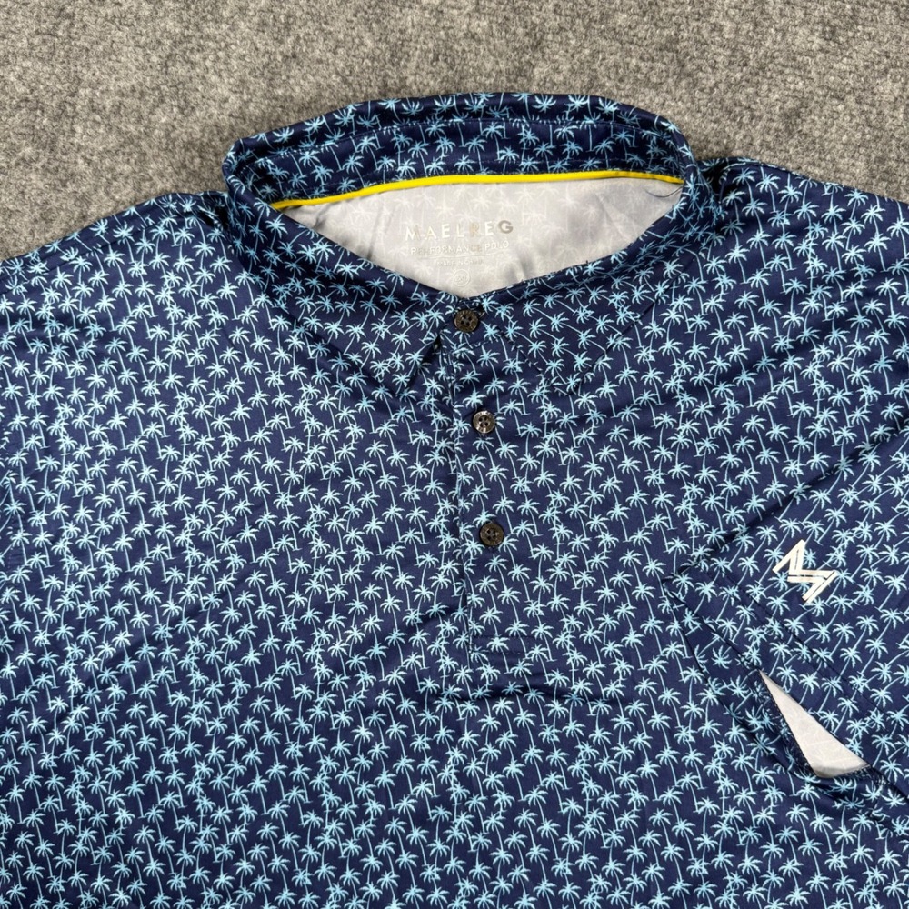 Maelreg Shirt 2XL Blue Palm Tree Print Performance Polo Golf Casual‎ Men's